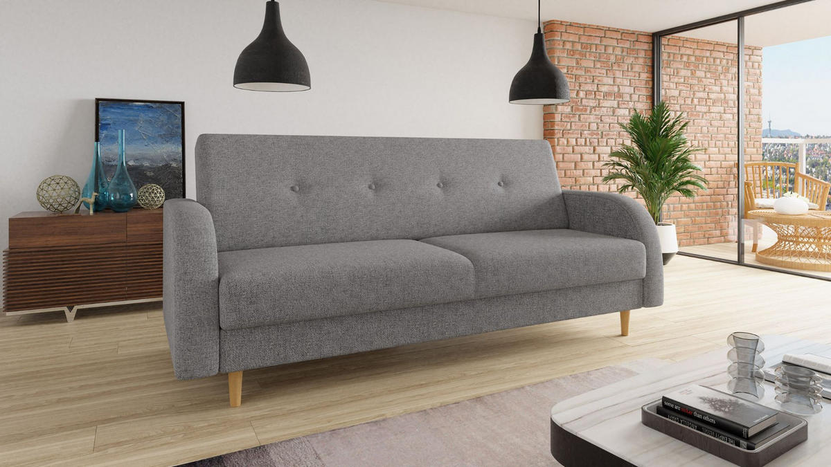 SCHLAFSOFA Kelso - Beige/Grau, Holz/Textil (215/89/89cm)
