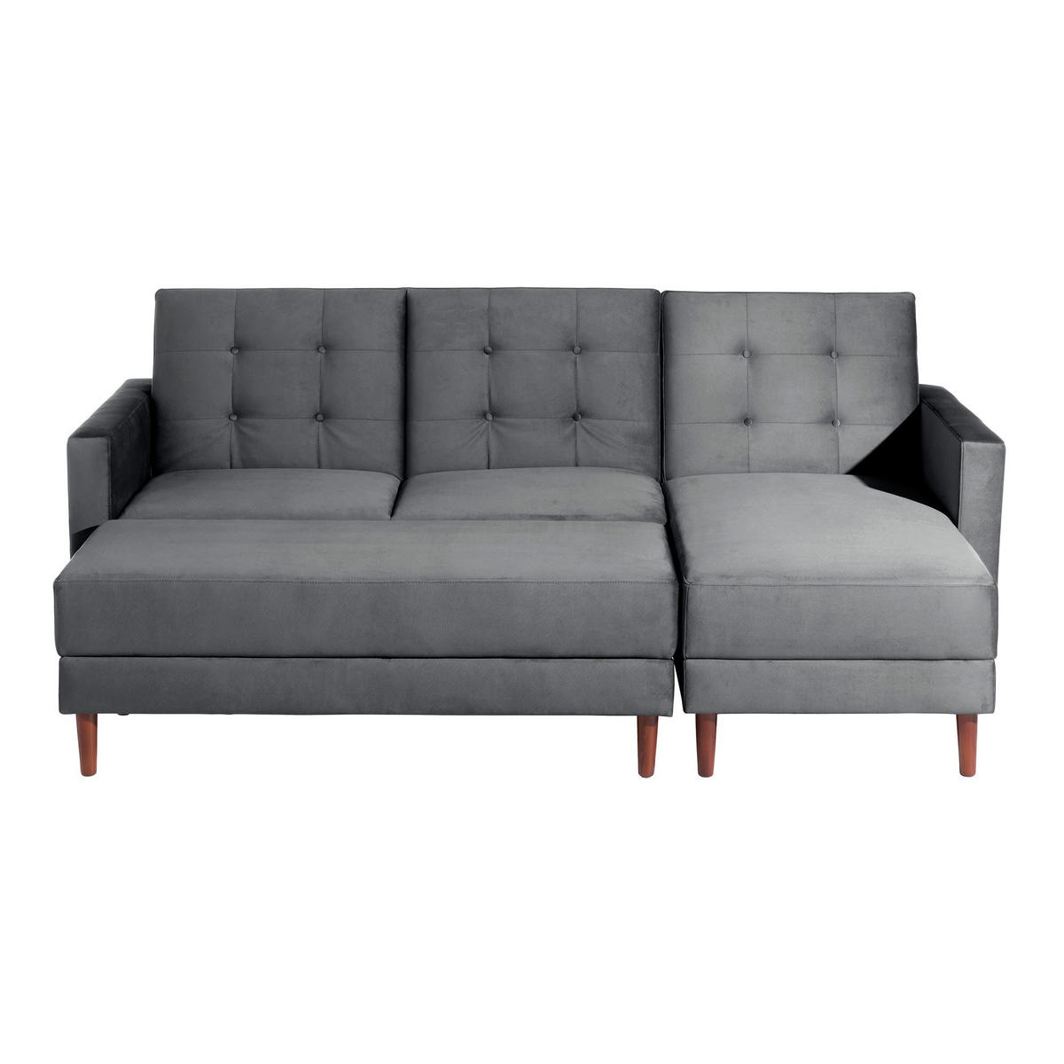 FUNKTIONSSOFA mit Hocker Katunia Samtvelours graphit - Graphitfarben, Kunststoff (222/92/144cm) - 58aufmkessel
