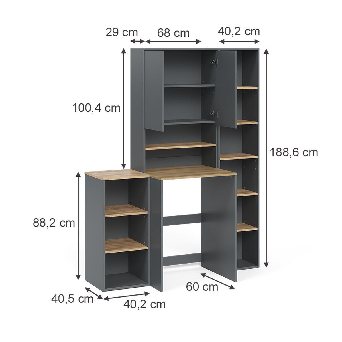 BADMÖBEL-SET Viktor, Anthrazit/Goldkraft Eiche, 4 Teile - Honigeiche/Anthrazit, Holzwerkstoff (40.2/88.2/40.5cm) - Vicco