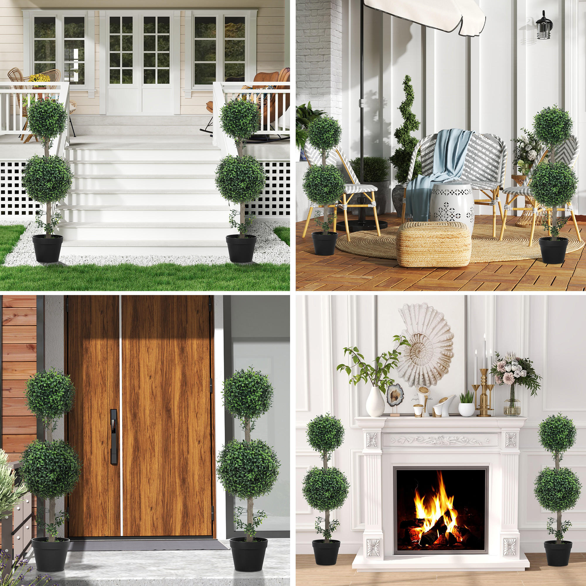 KÜNSTLICHER Buchsbaum 2er-Set groß 91,6 cm künstliche Pflanzen im Topf - Grün, Kunststoff (91.6cm) - HOMCOM