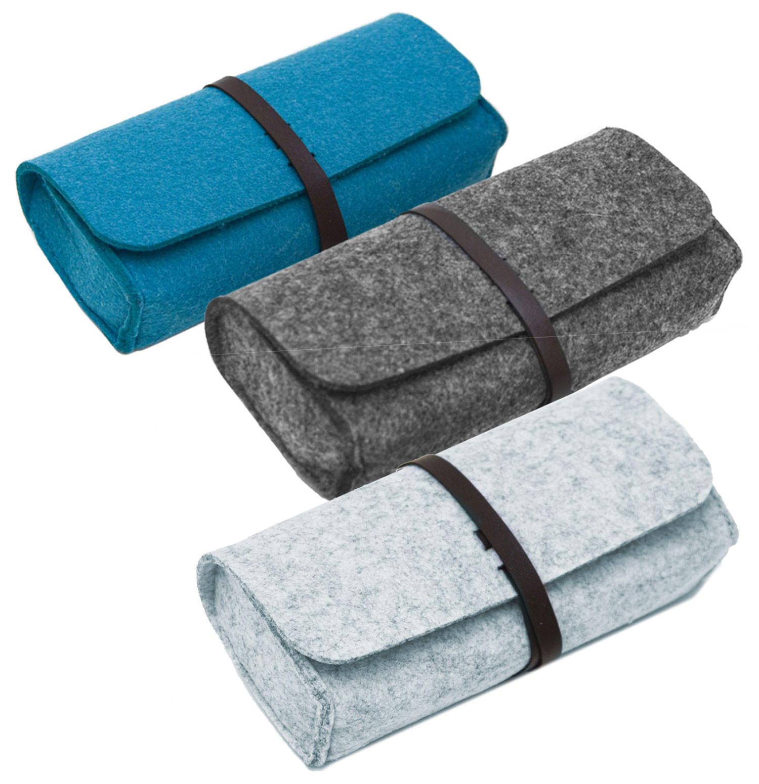 BRILLENETUI Filz 3er Set Hellgrau Grau Petrol - Blau, Kunststoff (8/3.5/17cm) - Dunedesign