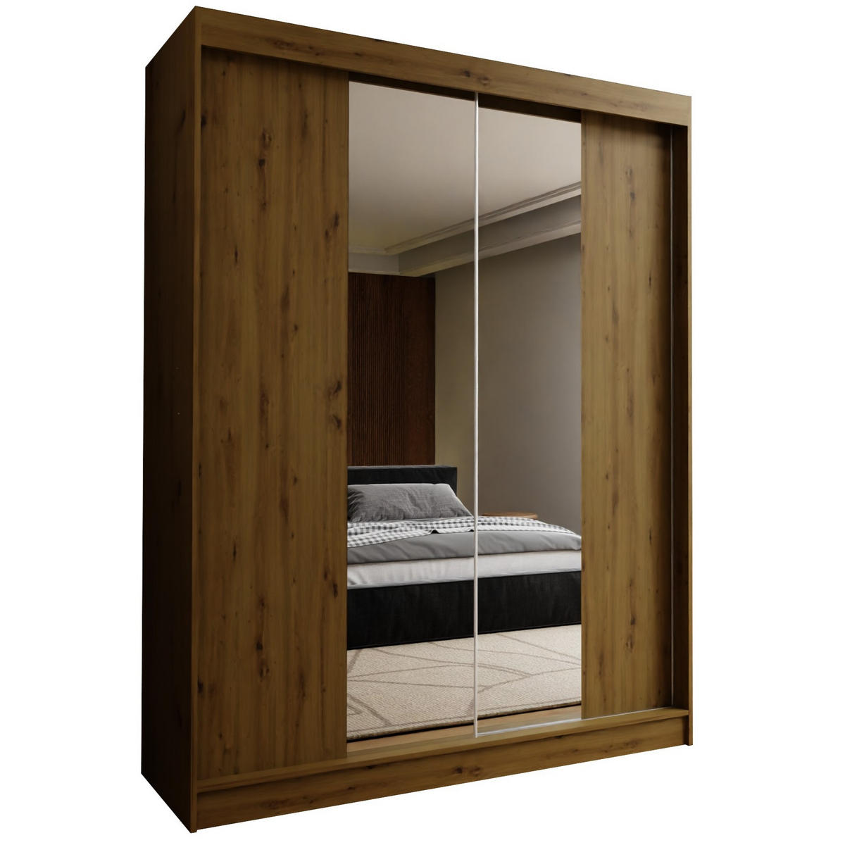 SCHWEBETÜRENSCHRANK LUCENZA 150/216/61 cm 2-türig mit Spiegel Eiche Artisan - Eiche Artisan, Holzwerkstoff (150/216/61cm) - MASSENO