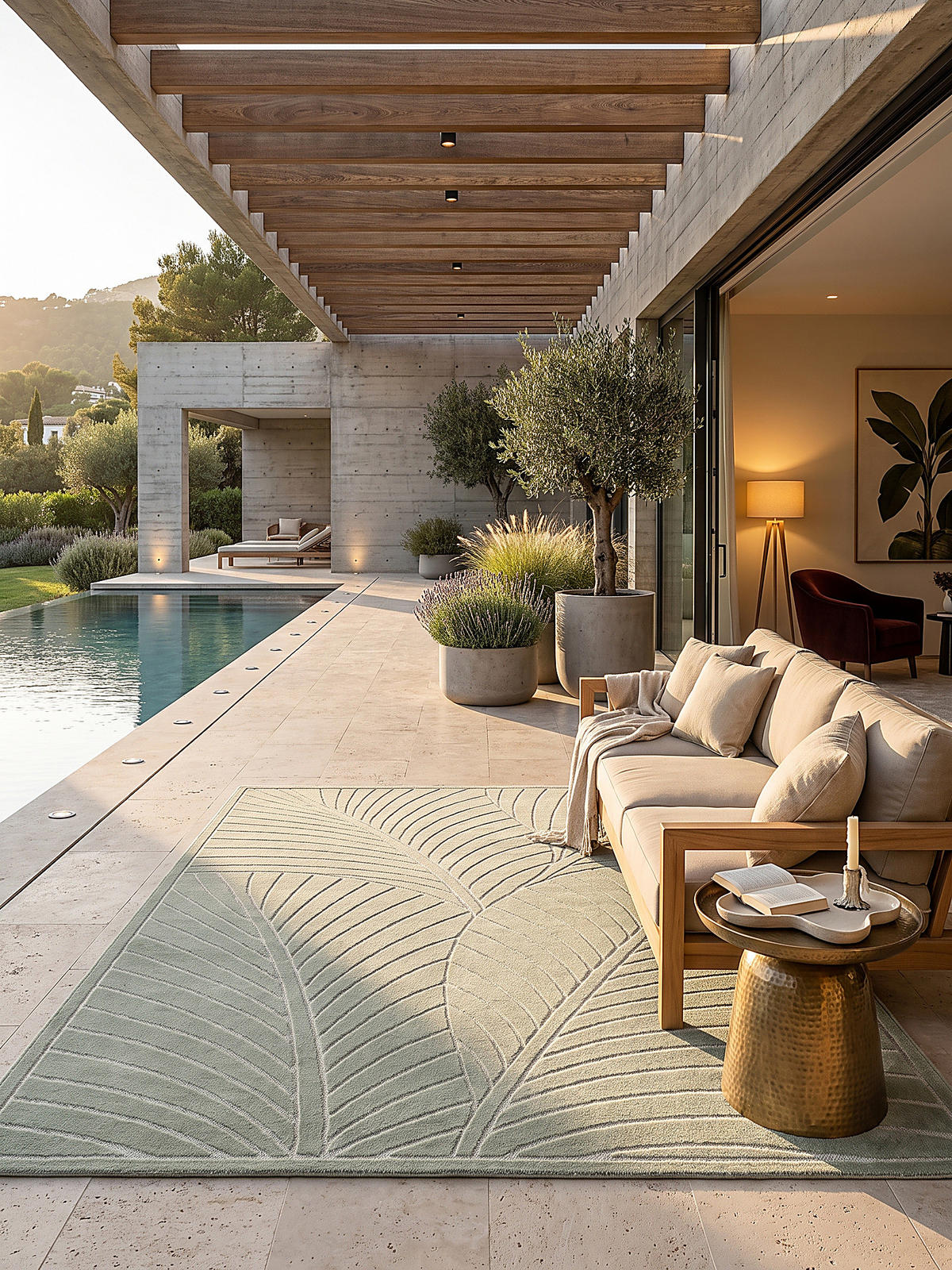 TEPPICH Outdoor, Fußbodenheizung-geeignet, mit Blattmotiv, ENGADIN in Salbeigrün, 280 x 370 cm - Grün, Textil (280/370cm) - KADIMA DESIGN