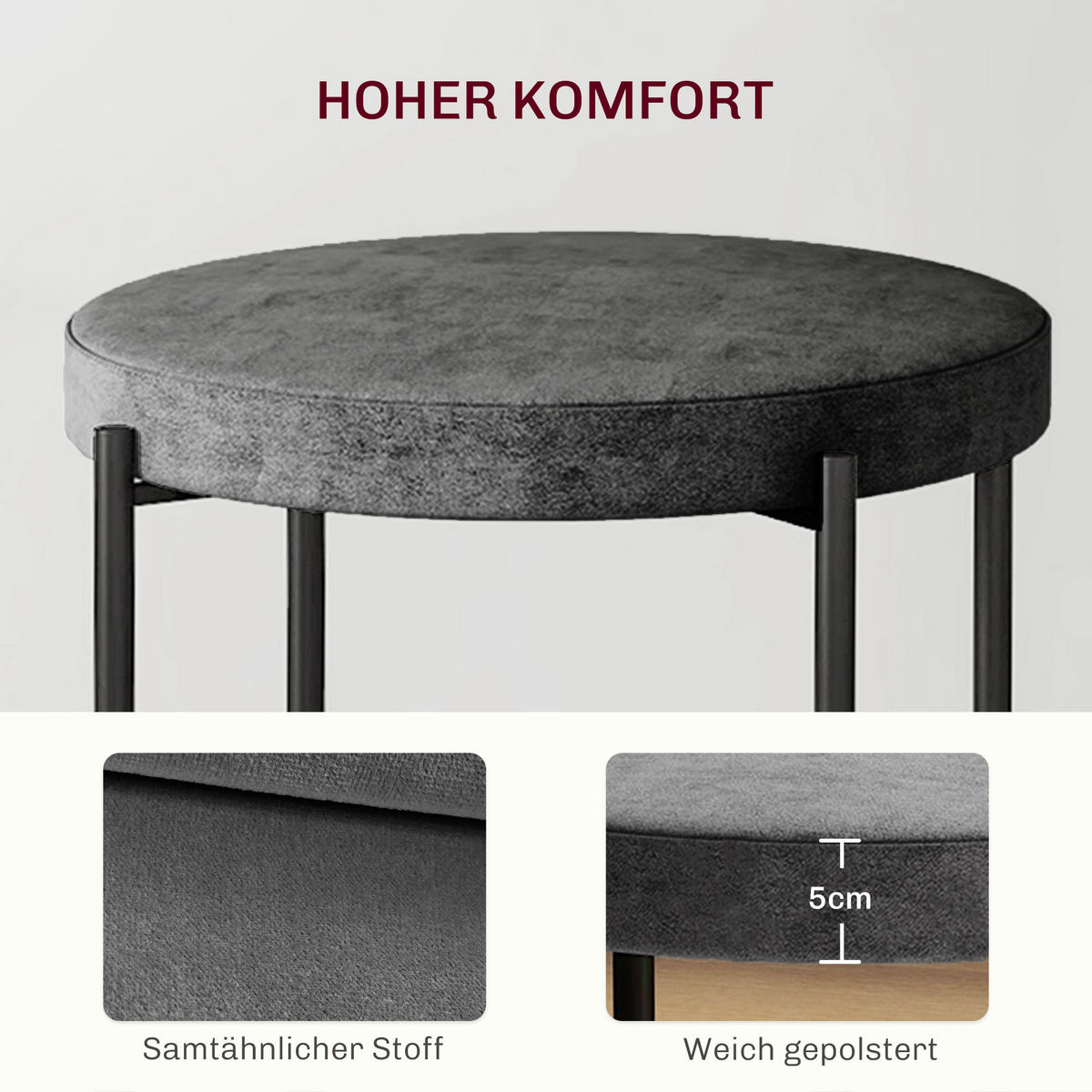 4ER-SET Esszimmerhocker Esszimmerstühle Küchenstuhl modern Polyester Metall Grau - Grau, Kunststoff/Metall (41.5/46/41.5cm) - HOMCOM