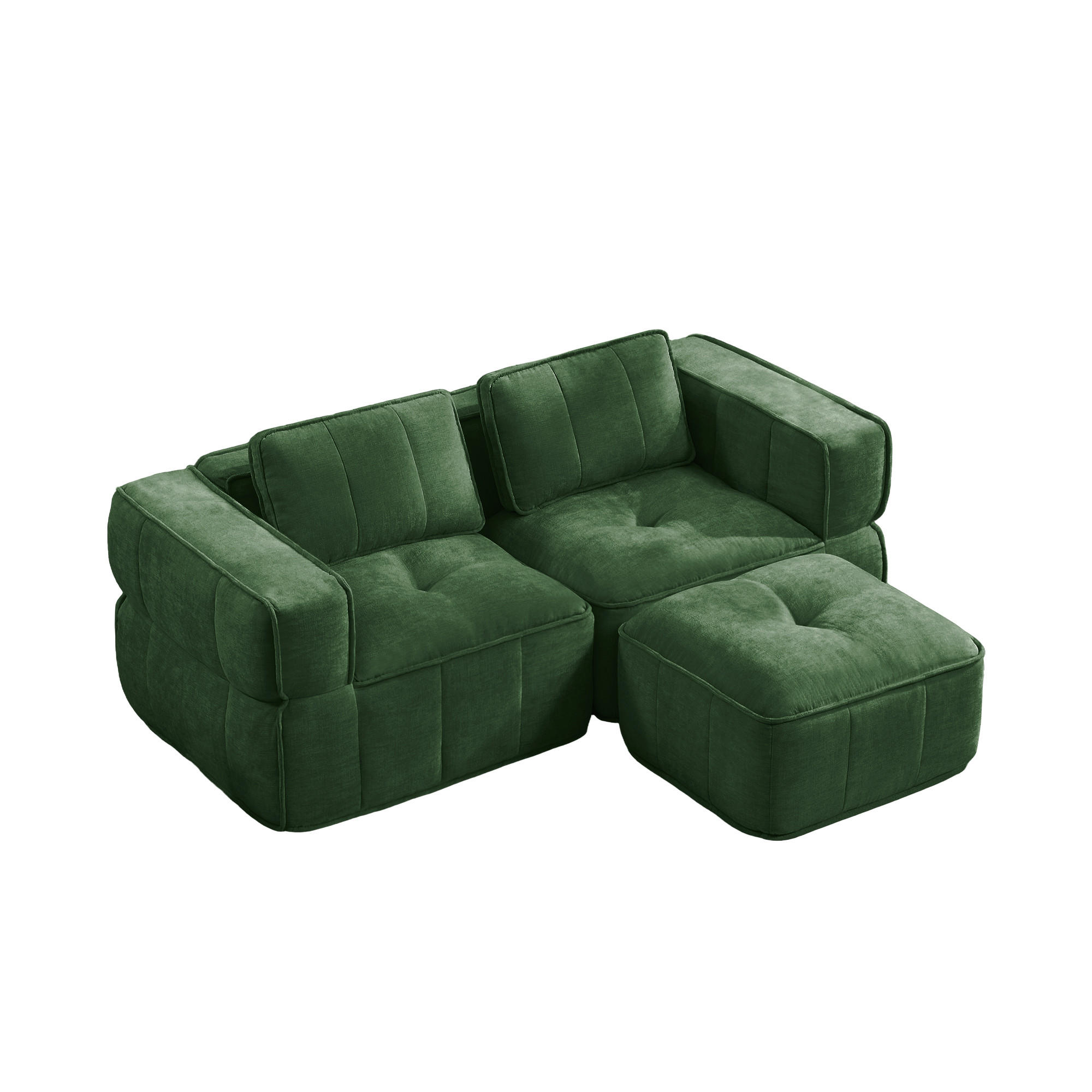 ECKSOFA DE-34428 L-Form mit Hocker Grün - Grün, Textil (93/198cm) - ComfortXL
