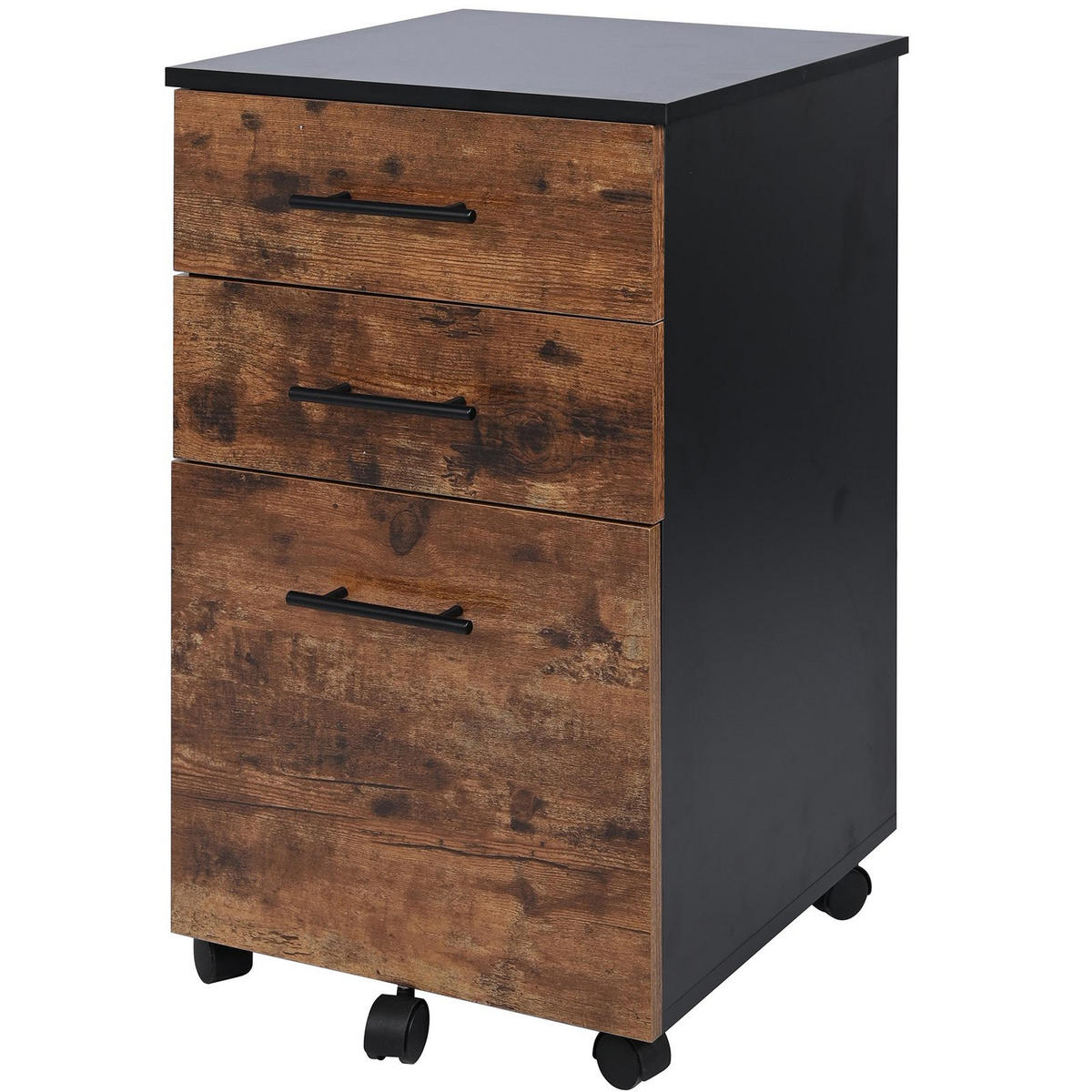 ROLLCONTAINER Holzoptik Schwarz Dunkelbraun 3 Schubladen 40x42x72 cm - Dunkelbraun/Schwarz, Holzwerkstoff/Metall (42/72/40cm) - Begryf