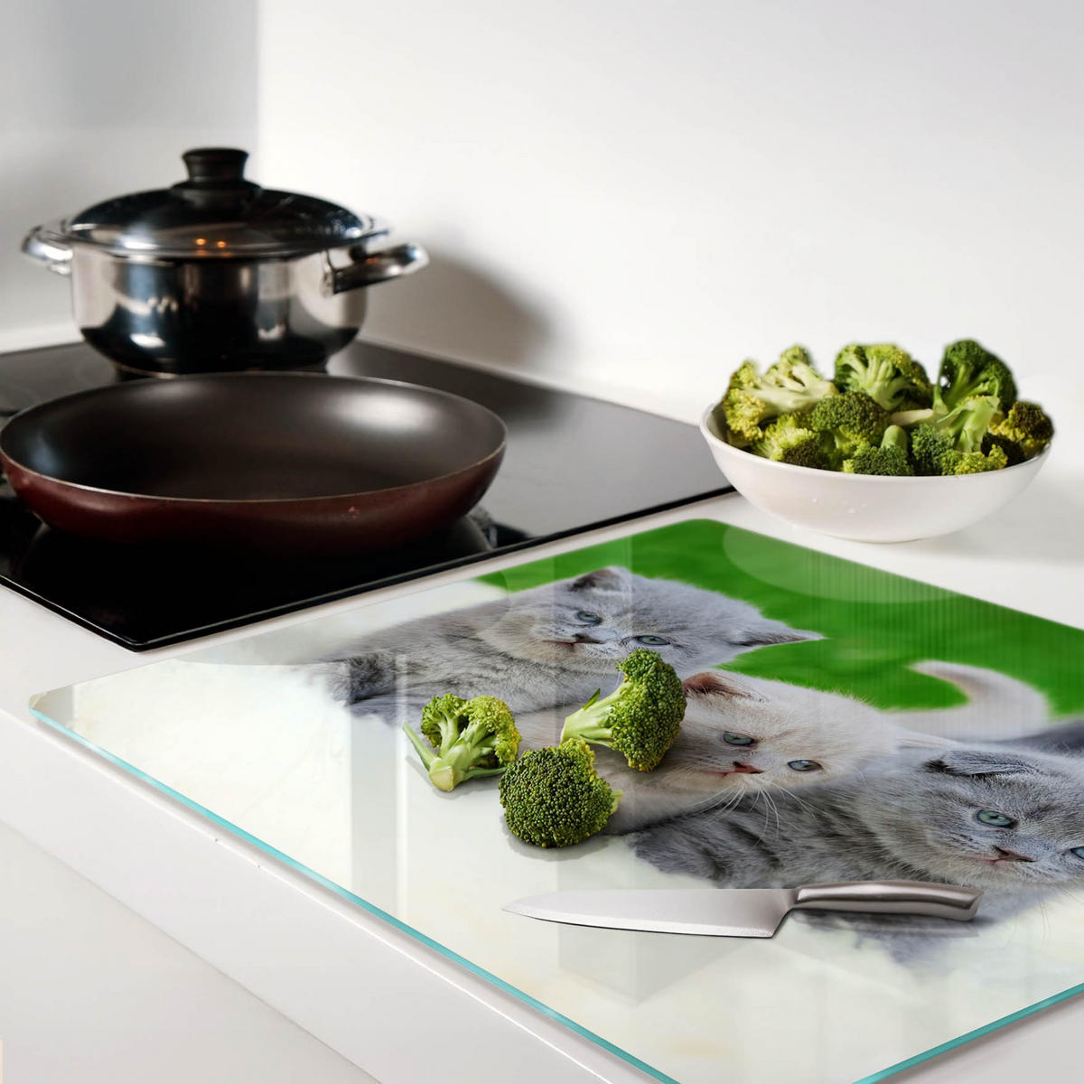 GLASPLATTE 60x52 cm Drei Katzen Decke - Limette, Glas (60/52cm) - TULUP