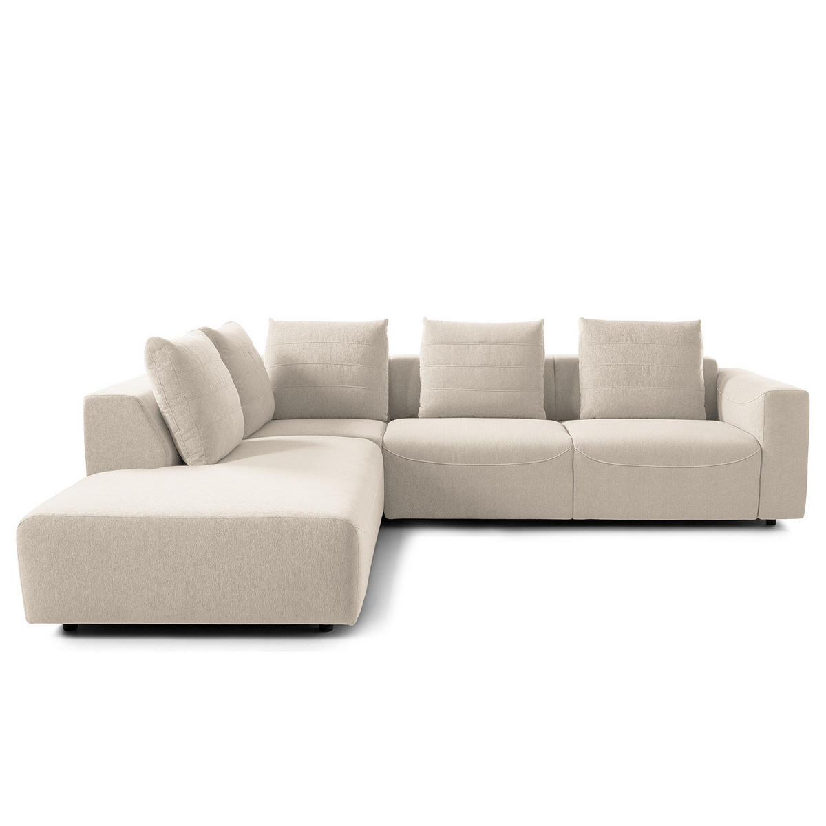 ECKSOFA mit Ottomane - Webstoff - Beige/Schwarz, Kunststoff/Textil (283/237cm) - home24