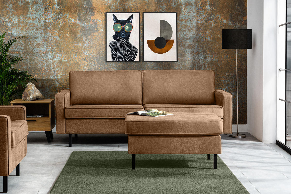 3-SITZER-SOFA INVIA Klassische-Stil mit Armlehnen, Lederoptik-Stoff, braun - Schwarz/Braun, Textil (209/87/98cm) - KONSIMO®