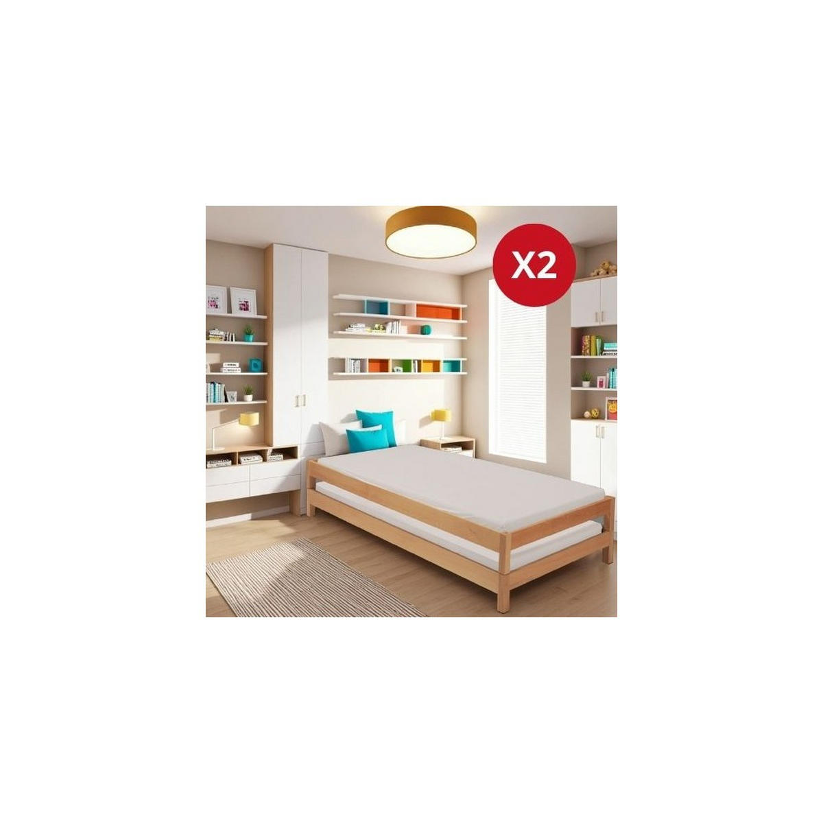 STAPELBETTEN JONAS mit Lattenrost/ Kinderbett 90x200 (Satz von zwei Betten) - Massive Buche - Buchefarben, Holz (90/200cm) - Weber Industries
