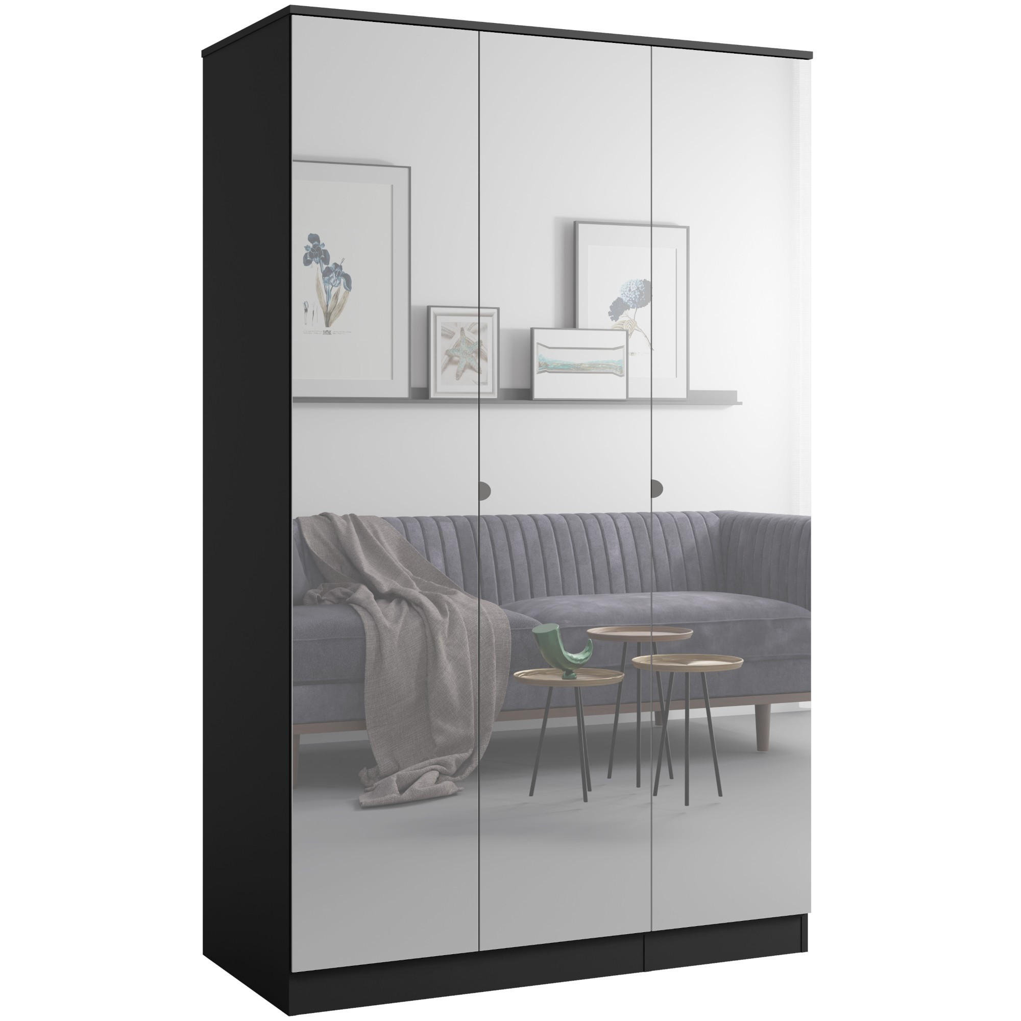DREHTÜRENSCHRANK mit Spiegel Monza 3D 120 Schwarz - Schwarz/Grau, Holzwerkstoff/Metall (120/200/60cm) - mzm24