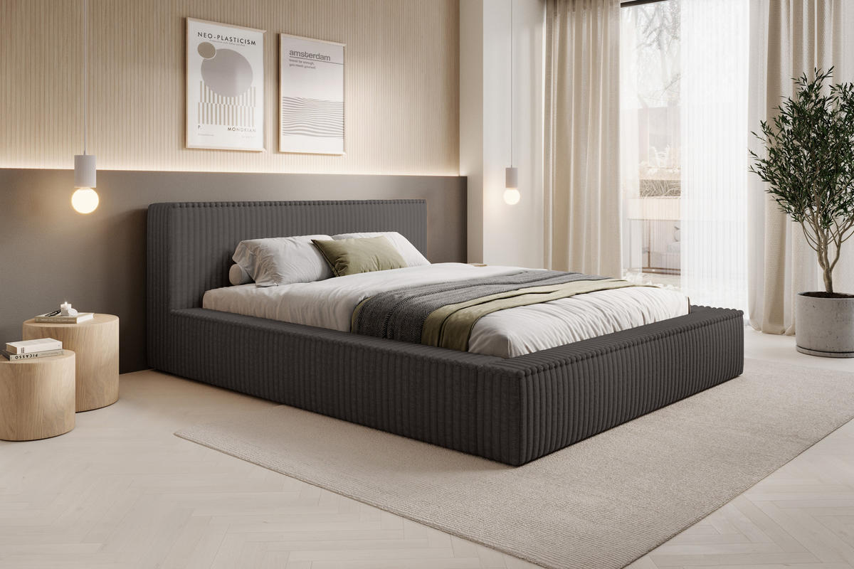 POLSTERBETT PERRINTON 140x200cm ANTHRAZIT - Anthrazit, Textil (140/200cm) - Luxkor24