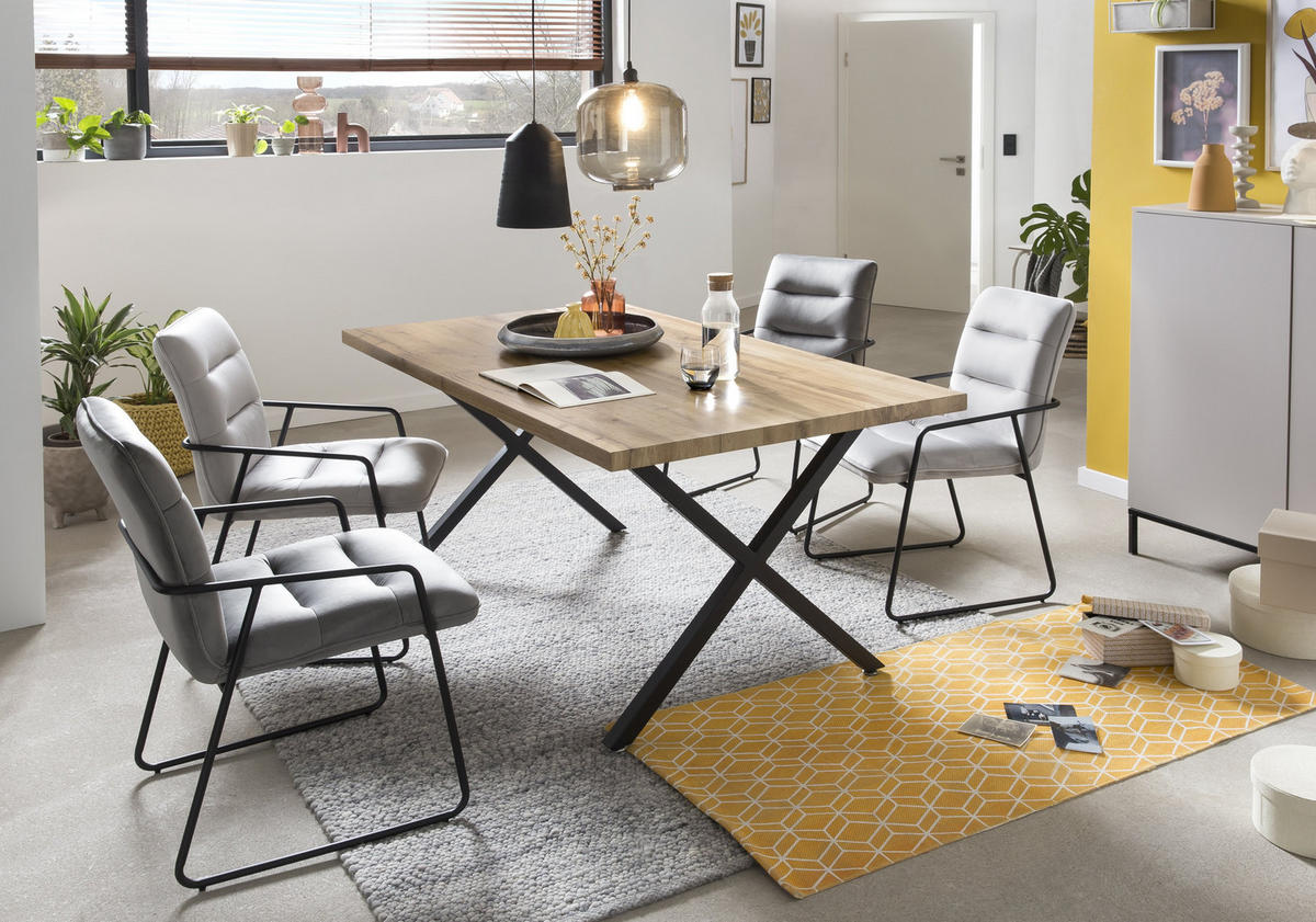 ESSZIMMERSTUHL Thea Samt - Sitzfläche und Rükenlehne gepolstert - 2er Set - Hellgrau, Metall (52/88/66cm) - TPFLiving