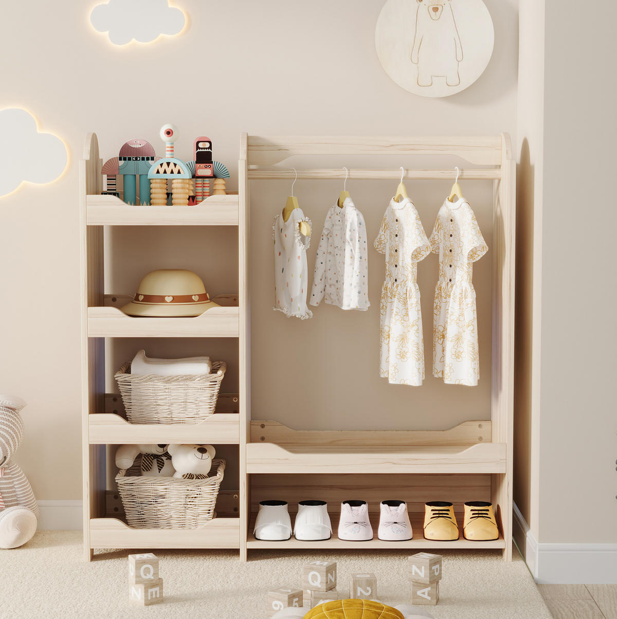 GARDEROBE 110/110/39 cm Natur aus MDF mit Kleiderstange und 4 Regalen - Naturfarben, Holzwerkstoff (39/110/110cm) - OKMYHOME