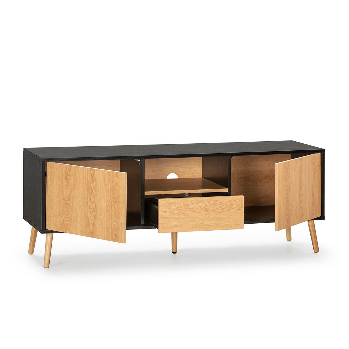 TV-ELEMENT Apolo 2 Schubladen, Schwarz/Holzfarbe - Schwarz, Holzwerkstoff (136/49/40cm) - VS Venta-stock