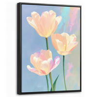 LEINWAND Bilder mit Rahmen - Tulpen - Rosa Akzente - Blau - 30x40 - Pastellblau, Textil (30/40cm) - MuchoWow