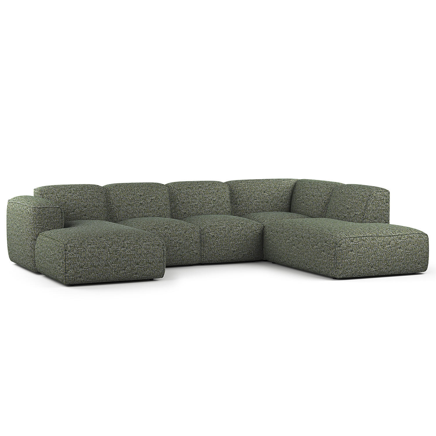 WOHNLANDSCHAFT mit Longchair - Schwarz/Grün, Kunststoff/Textil (325/71/235cm) - home24