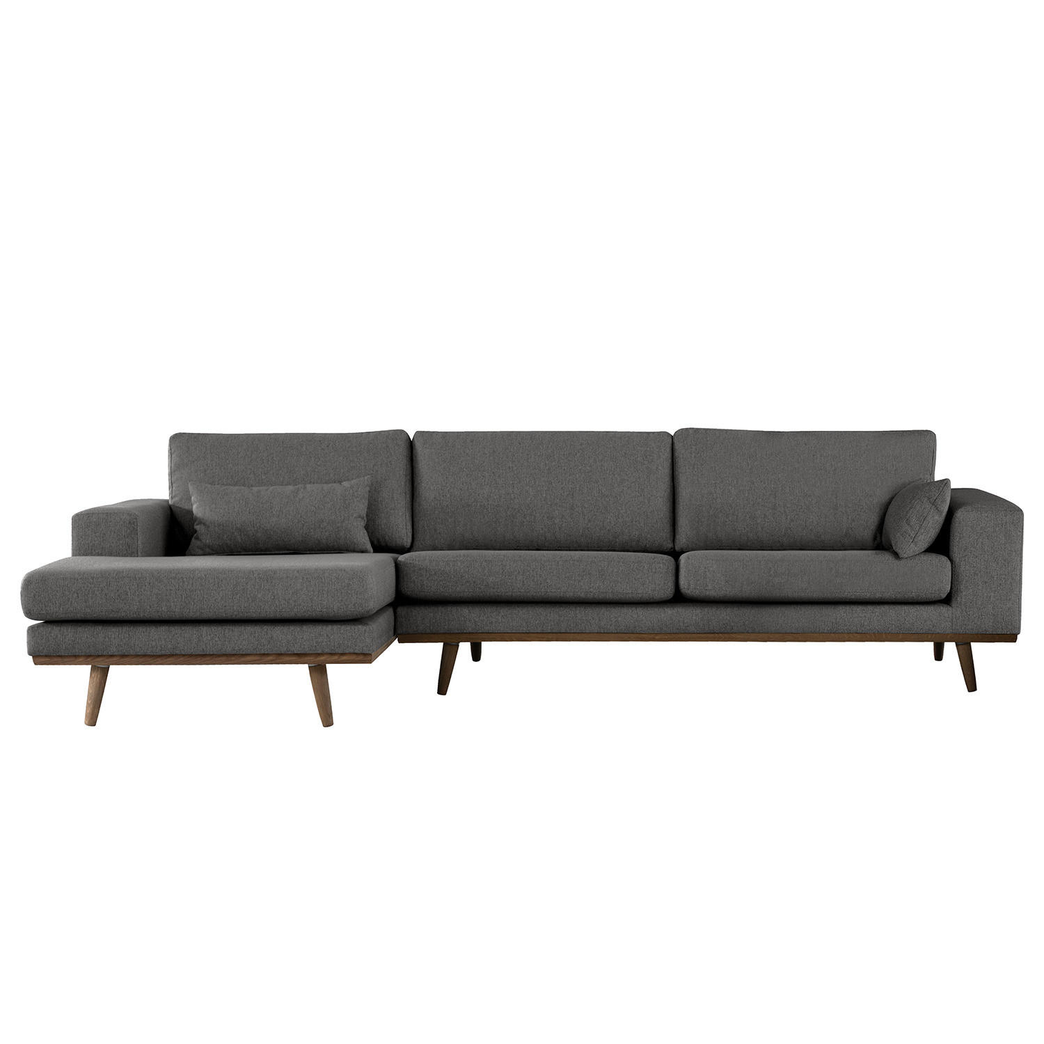 ECKSOFA mit Longchair - Eichefarben/Dunkelgrau, Eichenholz/Textil (281/153cm) - home24