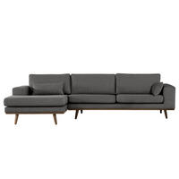 ECKSOFA mit Longchair - Eichefarben/Dunkelgrau, Eichenholz/Textil (281/153cm) - home24