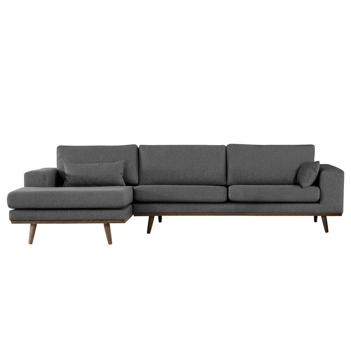 ECKSOFA mit Longchair - Eichefarben/Dunkelgrau, Eichenholz/Textil (281/153cm) - home24