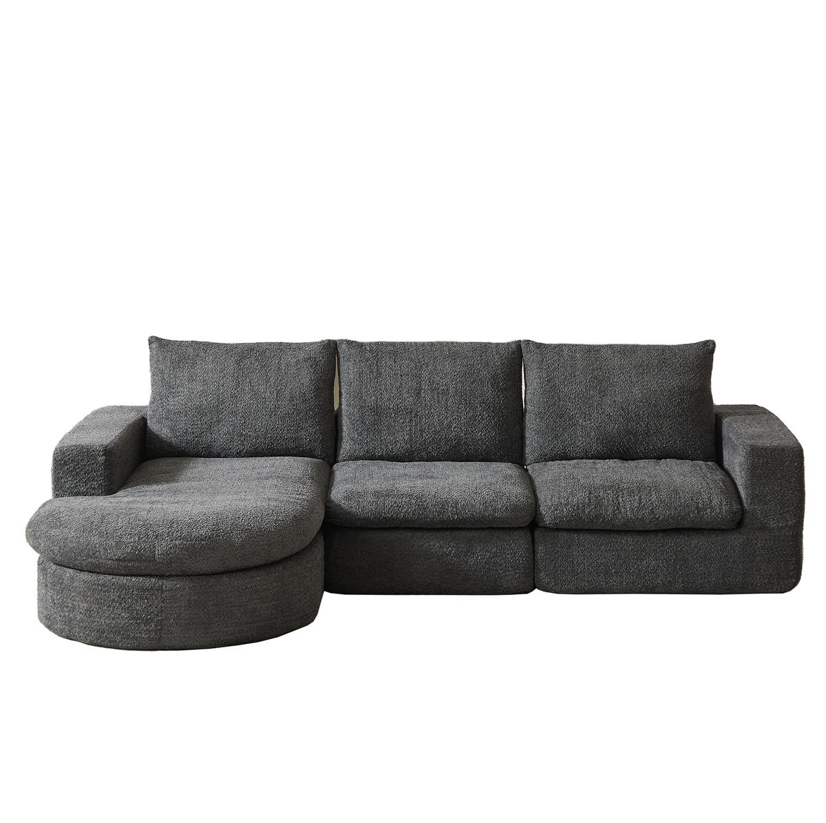 ECKSOFA 250/160/80 cm Sofa grau aus Chenille mit Chaiselongue und Nackenkissen - Grau, Textil (160/250cm) - OKWISH
