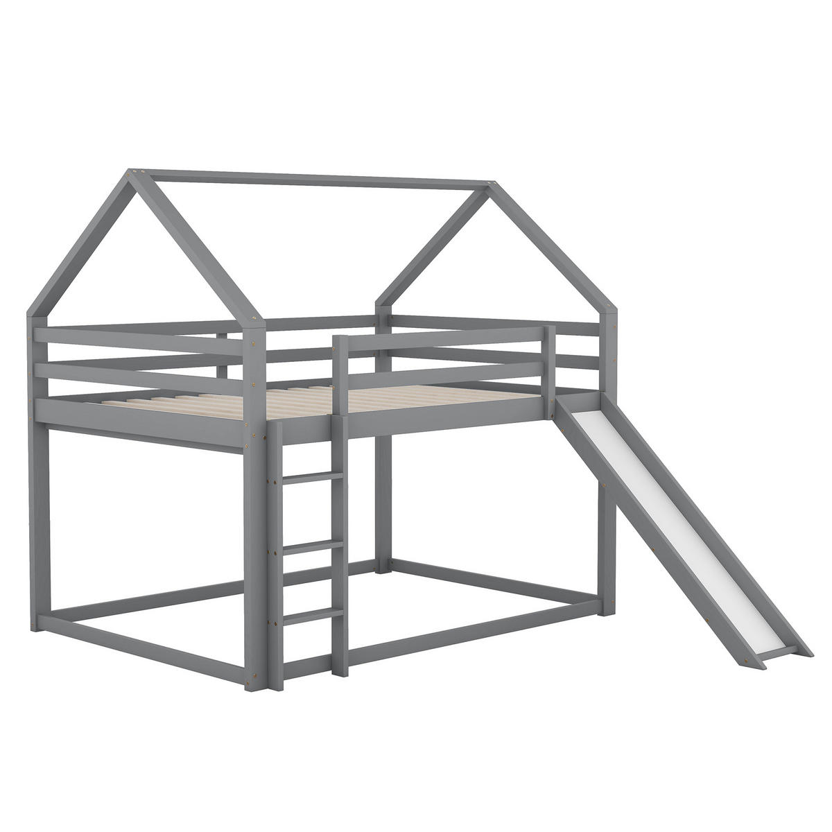 ETAGENBETT 140x200cm Grau mit Rutsche und Leiter Doppelbett - Grau, Holz (140/200cm) - FLIEKS