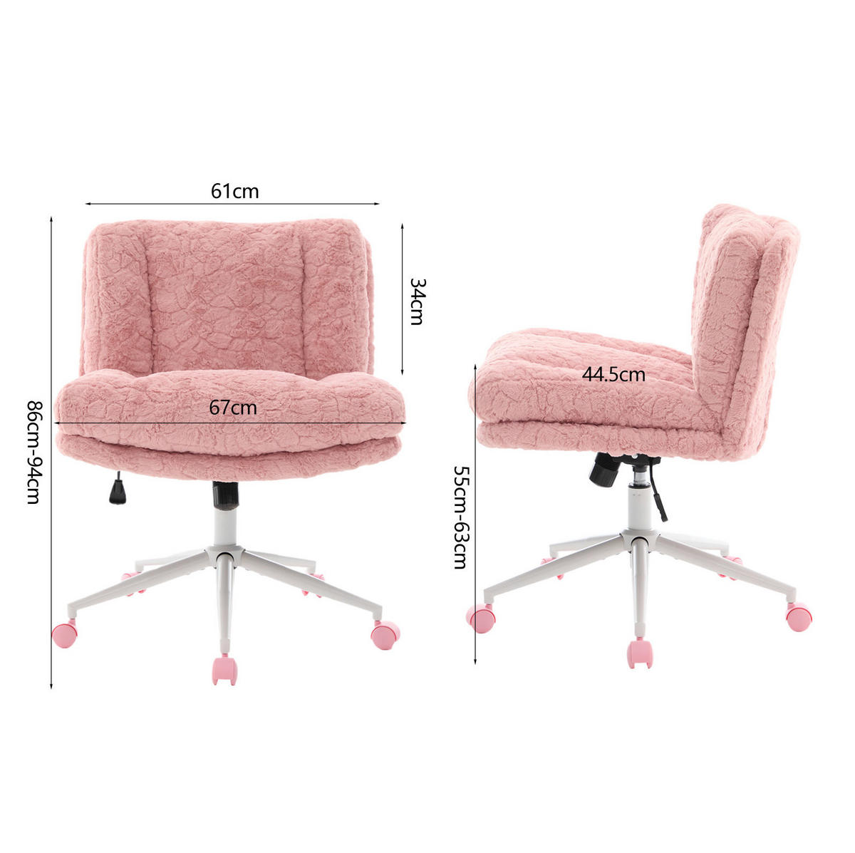BÜROSTUHL höhenverstellbar 67 cm Kunstfell Pink - Pink, Kunststoff (67/94/63cm) - Meubliv