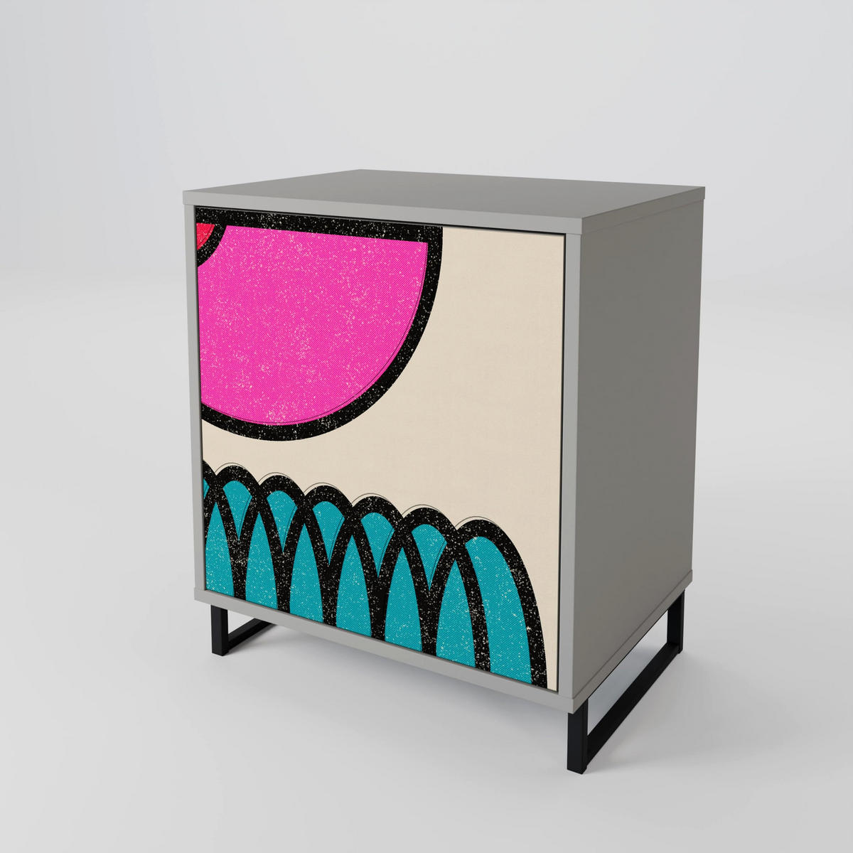 SIDEBOARD GEOMETRIC RHAPSODY, Grau, 57,5x42x77,5 cm, Schräge Buchenholzfüße - Buchefarben/Multicolor, Holzwerkstoff/Buchenholz (57.5/77.5/42cm) - SpaceRebels
