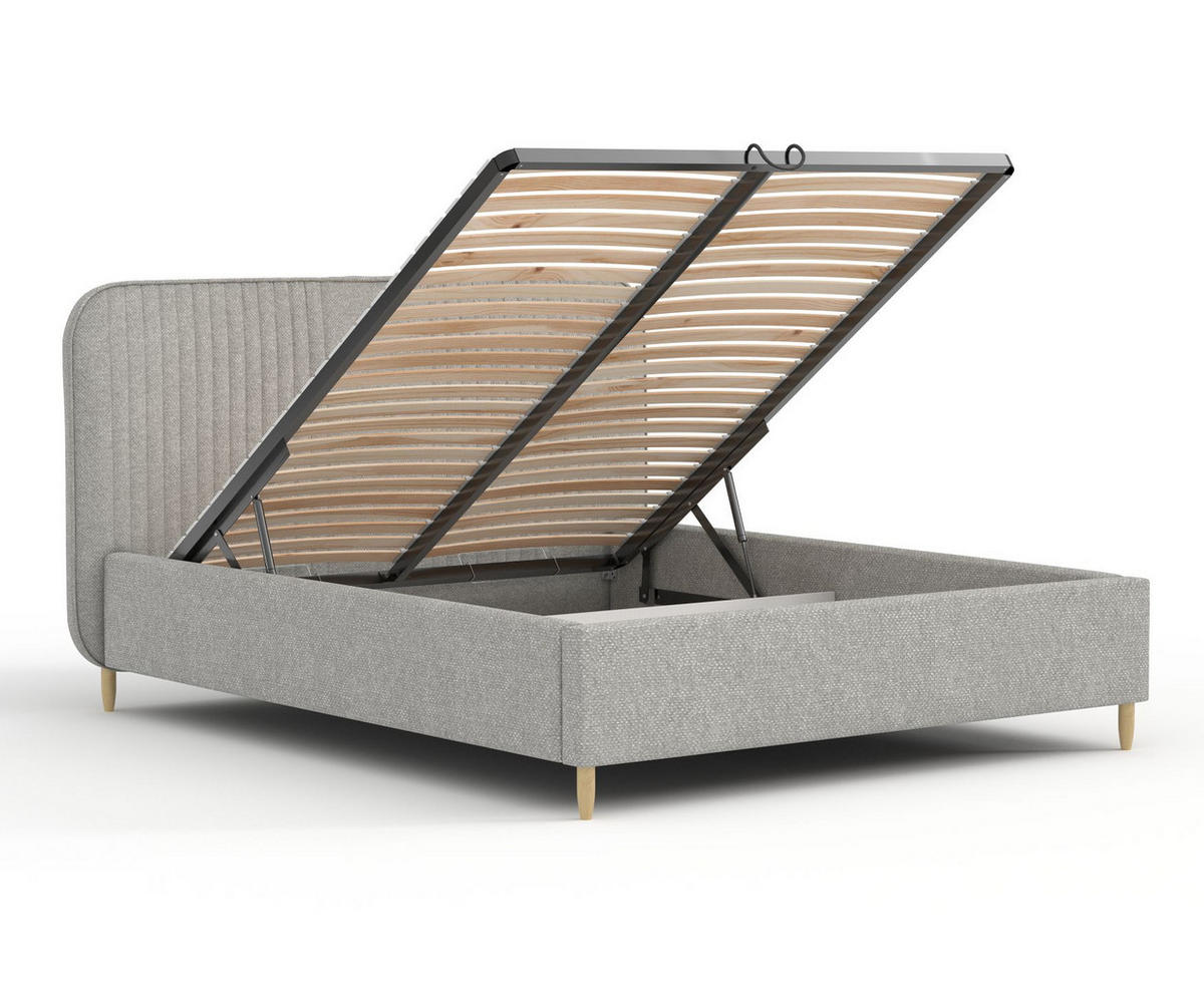 POLSTERBETT Livy Hellgrau 120/200 cm im Chenille-Stoff - Hellgrau/Naturfarben, Holz/Holzwerkstoff (120/200cm) - Maison de Reve