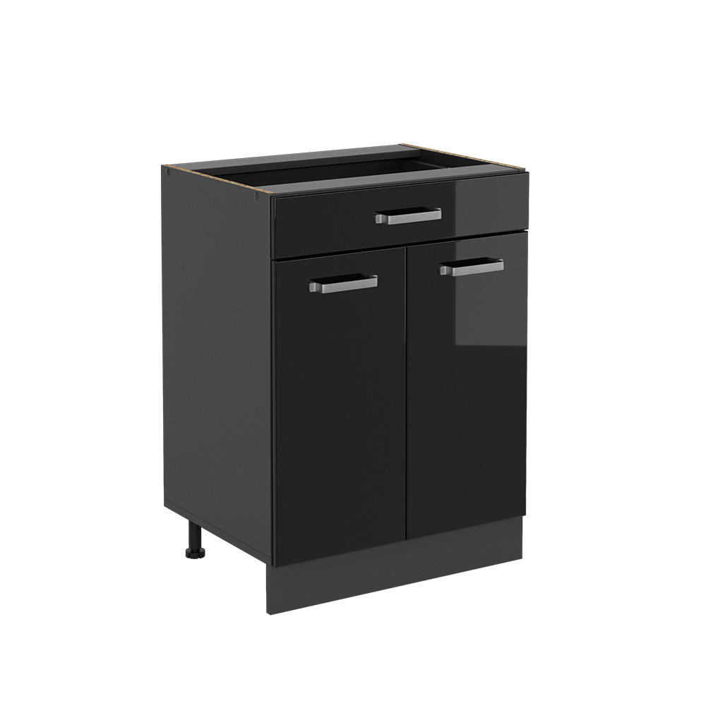 KÜCHENUNTERSCHRANK R-Line Schwarz Hochglanz 60 cm mit Schublade, ohne Arbeitsplatte - Schwarz Hochglanz/Anthrazit, Holzwerkstoff (60/81.6/46cm) - Vicco