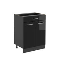 KÜCHENUNTERSCHRANK R-Line Schwarz Hochglanz 60 cm mit Schublade, ohne Arbeitsplatte - Schwarz Hochglanz/Anthrazit, Holzwerkstoff (60/81.6/46cm) - Vicco