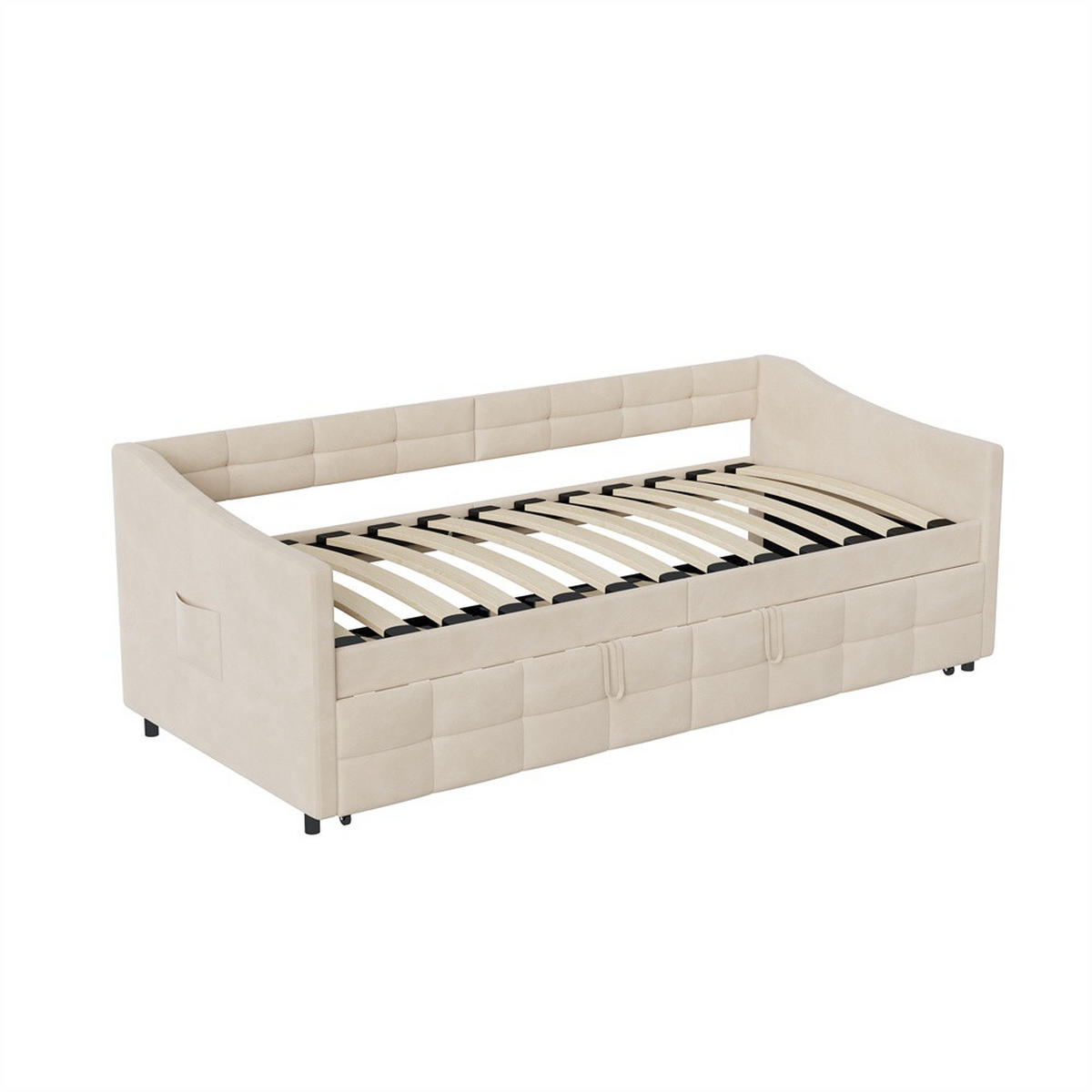 POLSTERBETT 90x200cm mit Ausziehfunktion 90x190cm - Doppelbett 90x200cm&90x190cm - ohne Matratze - Creme - Creme, Textil (90/200cm) - DELFA