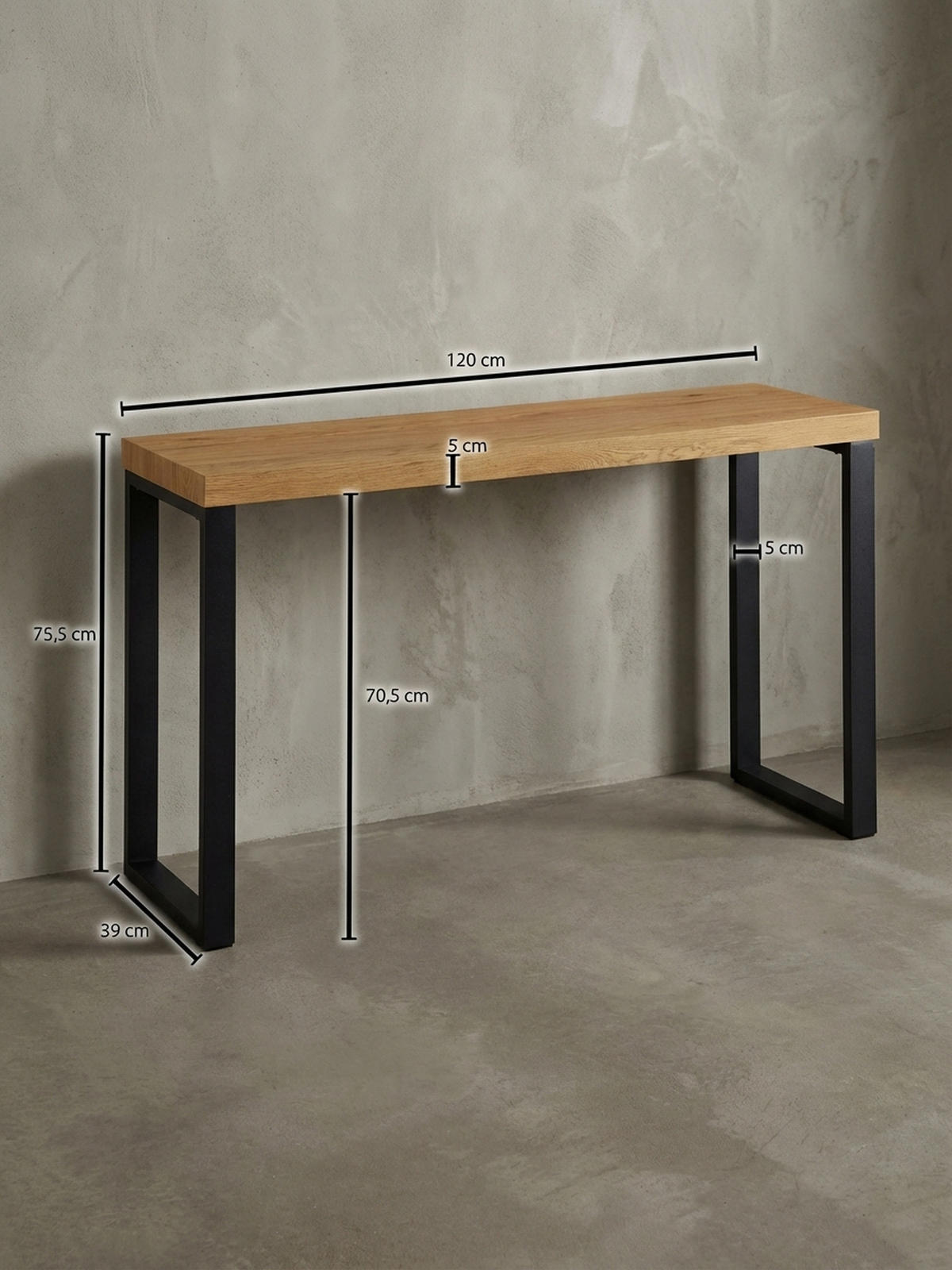 KONSOLENTISCH – Eicheoptik, große Ablagefläche, modern - Schwarz/Braun, Holz/Metall (39/120/76cm) - KADIMA DESIGN