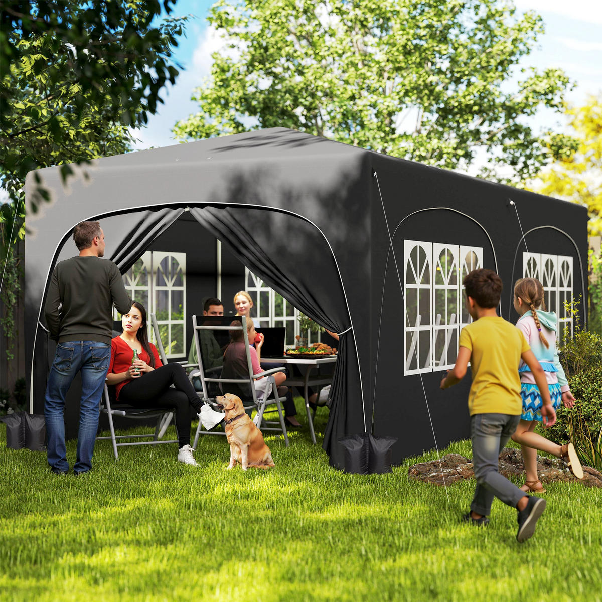 FALTPAVILLON, 6x3m, Seitenwände, UPF50+, höhenverstellbar, Tragetasche, Dunkelgrau - Multicolor, Metall (597/270/300cm) - FORIOUS