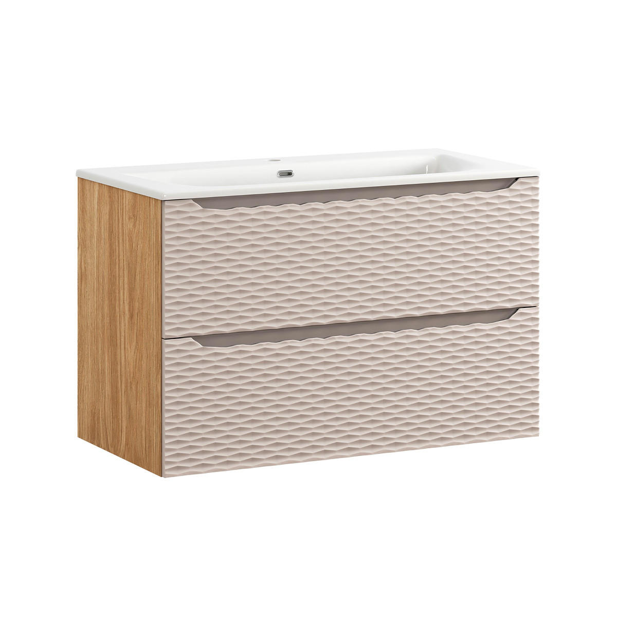 WASCHTISCH 90cm Elora Beige und Holz - Braun, Holzwerkstoff (90/57/46cm) - Petits-meubles