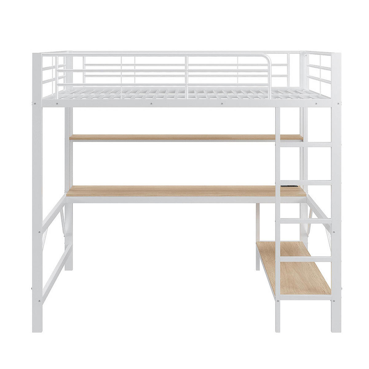 HOCHBETT 140x200cm mit weißem Schreibtisch in Metall - Weiß, Metall (140/200cm) - KOMHTOM