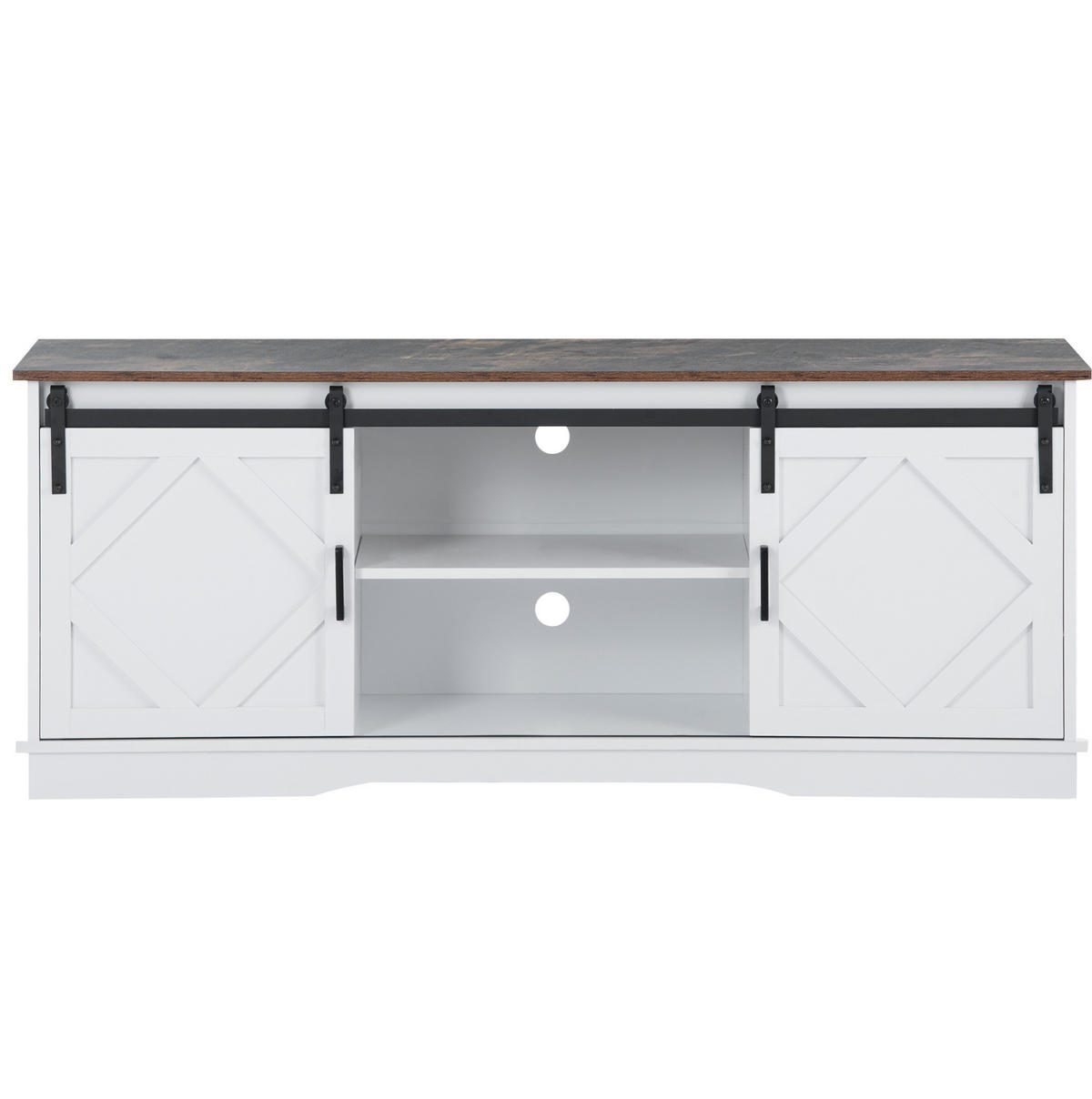 TV stolek 160/38/44,5 cm s texturovanými dvířky, zlatými úchyty a nohami, Bílá - bílá, kompozitní dřevo (160/44.5/38cm) - Redom