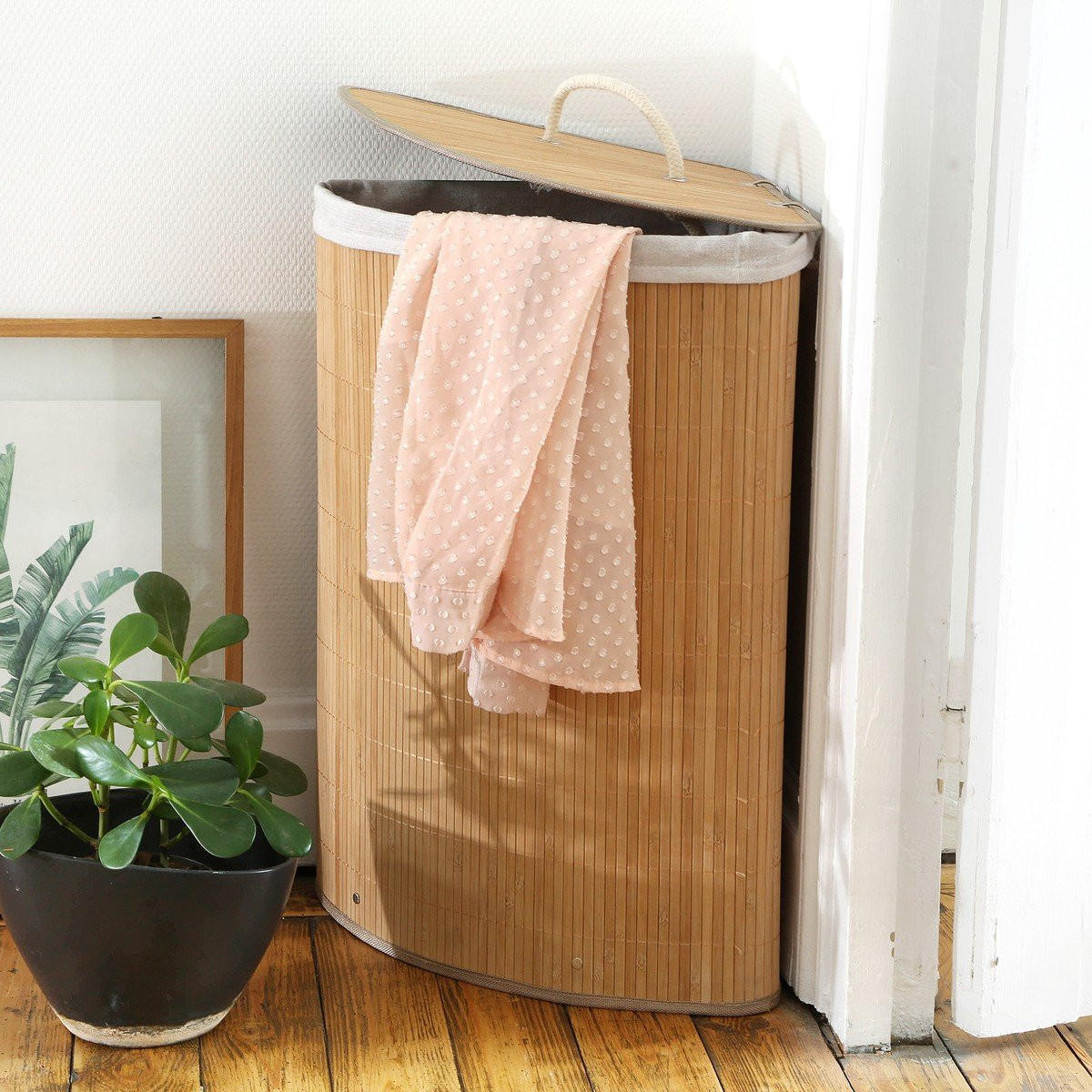 ECK-WÄSCHEKORB aus bambus 35/35/60 cm - Apfelbaumfarben, Holz (35/60/35cm) - Calicosy