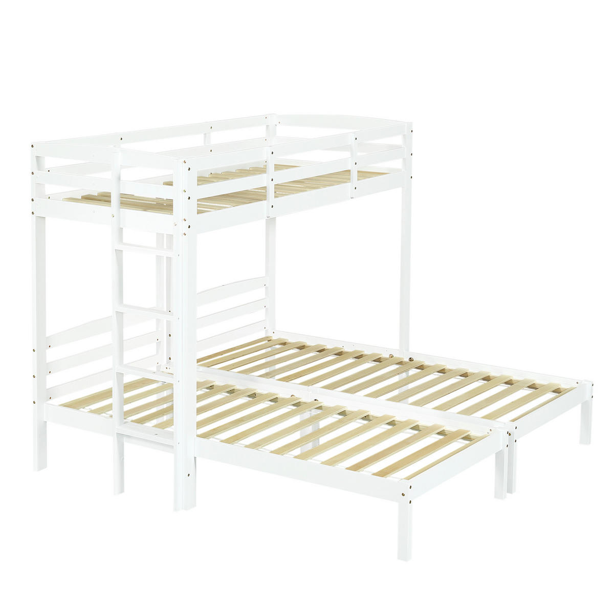 ETAGENBETT aus Kiefer 90x200 cm Weiß mit Seitenleiter, Dreierbett für Kinder und Jugendliche - Weiß, Holzwerkstoff (90/200cm) - Modfu