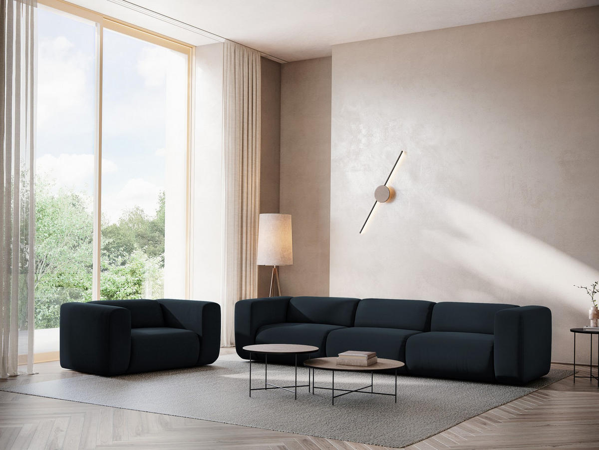 3-SITZER SOFA Samt Stoff Blau - Blau/Schwarz, Kunststoff/Textil (228/70/89cm) - Makamii