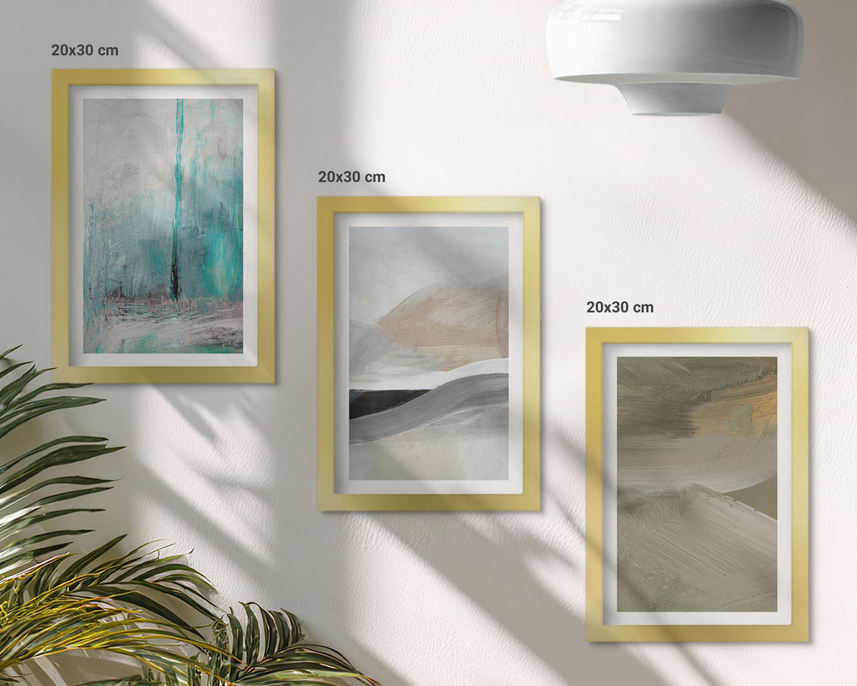 BILDER SET 3er Set - 20x30 cm Goldrahmen - Gemalte abstrakte Dekorationen - Goldfarben, Kunststoff (20/30cm) - TULUP