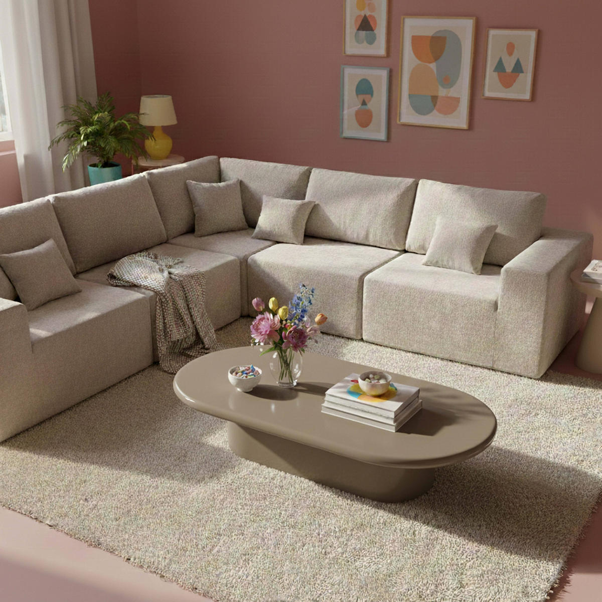 COUCHTISCH, Taupe - Taupe, Holzwerkstoff (100/70/31cm) - Oviala