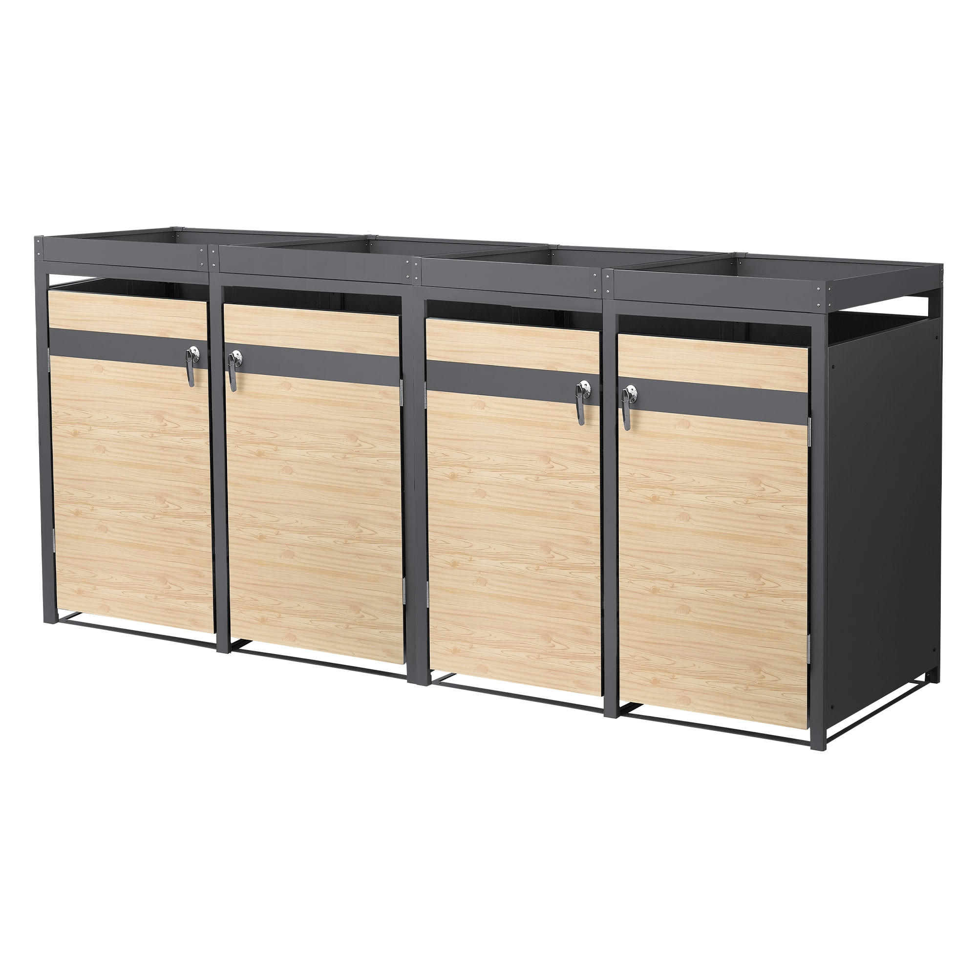 MÜLLTONNENBOX 4er mit Pflanzdach Anthrazit-Holzoptik - Hellbraun, Metall (264/124/80cm) - ML-DESIGN