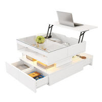 COUCHTISCH 70/67/57 cm weiß aus Spanplatte mit Lift-Top und LED-Beleuchtung - Weiß, Holzwerkstoff (70/70/57cm) - OKMYHOME