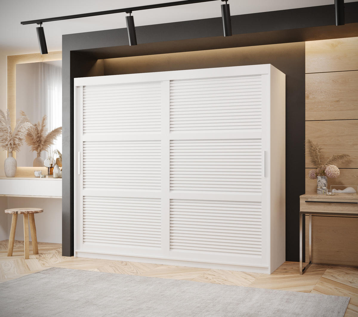 SCHWEBETÜRENSCHRANK 200/200/62 2-türig - Silberfarben/Weiß, Holz/Kunststoff (200/200/62cm) - MÖBEL KRYSPOL