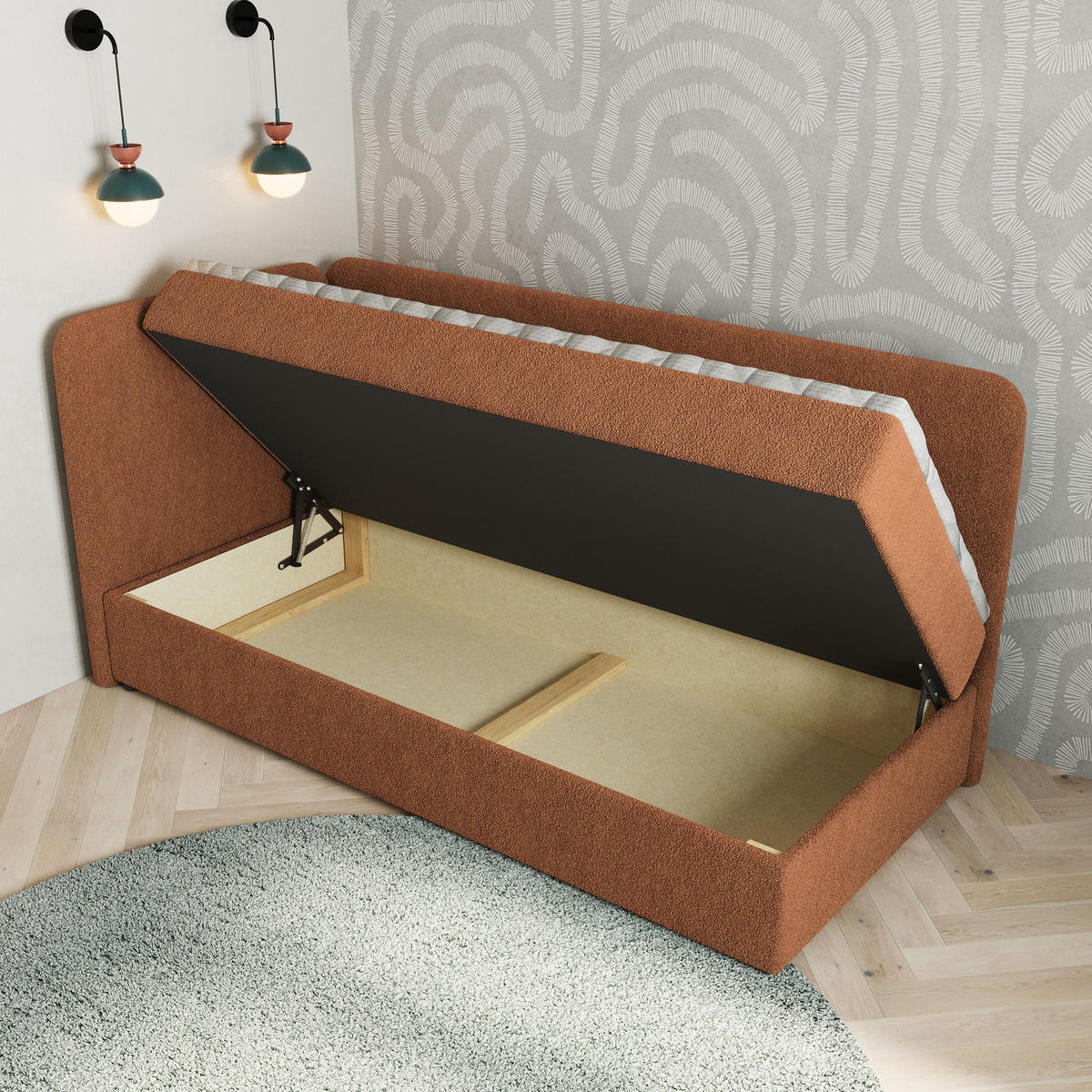 BOXBETT GINA 80x200 cm mit Matratze und Topper, H2+H3 - Kupferfarben - Kupferfarben, Holz (80/200cm) - MASSENO