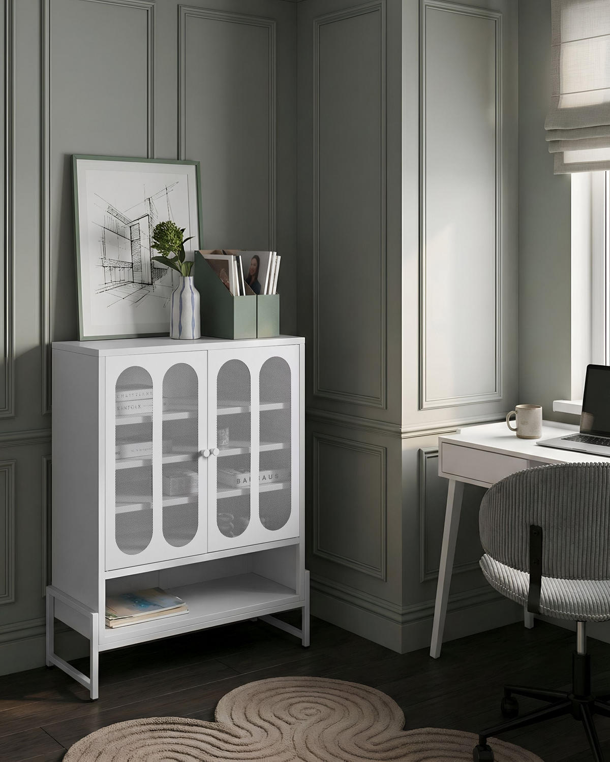 SIDEBOARD mit 2 Türen Metall Weiß Soletta - Weiß, Metall (84/108/35cm) - Beliani