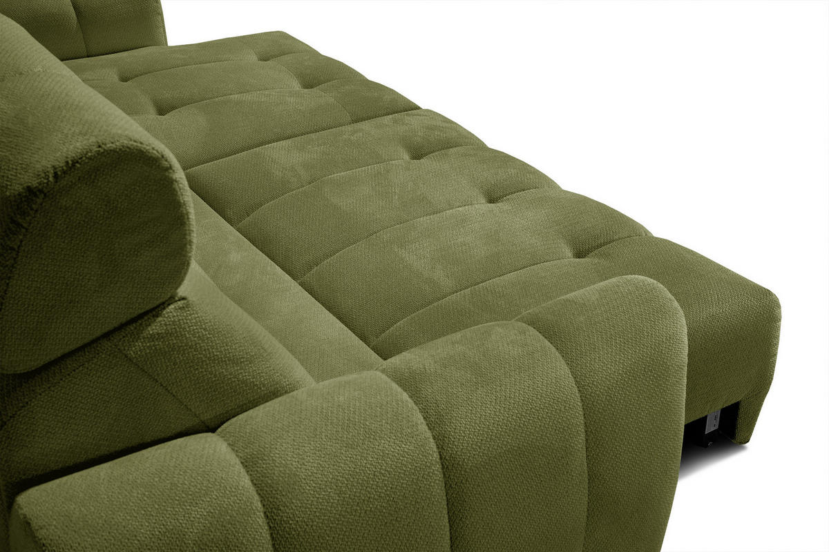 ECKSOFA KIMI 3-Sitzer, ausziehbarer Sitz, verstellbare Kopfstützen, olivgrün - Schwarz/Olivgrün, Holzwerkstoff/Textil (270/160cm) - Courtois Laville