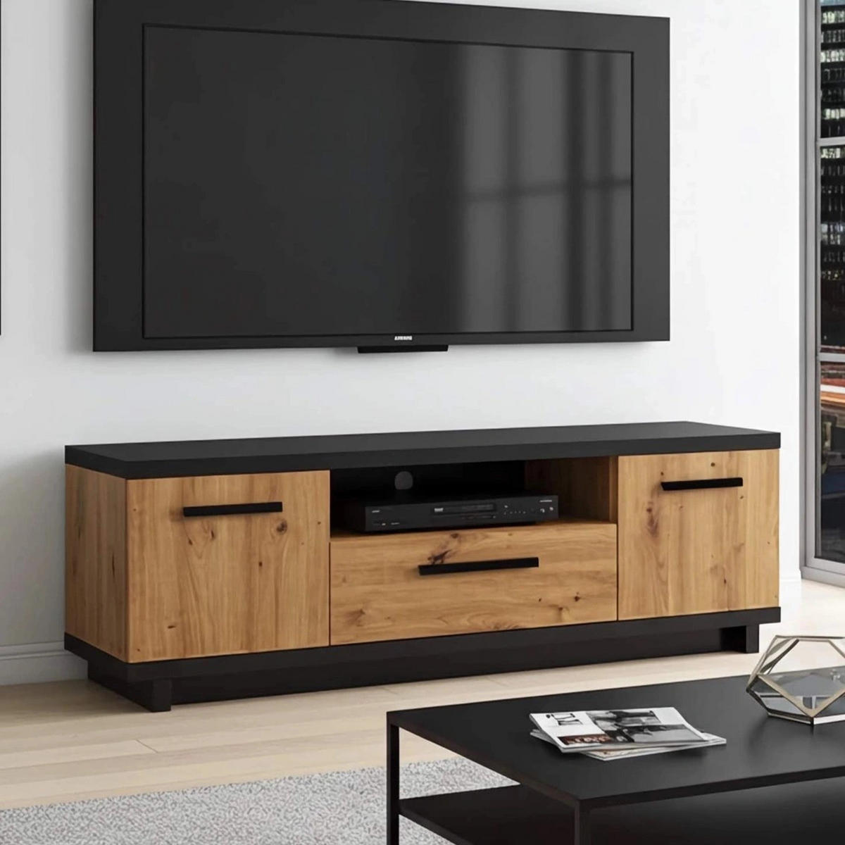 TV-LOWBORAD Zonda 135/46/40 2-türig - Schwarz/Eiche Artisan, Holzwerkstoff/Kunststoff (135/90/40cm) - Ravio
