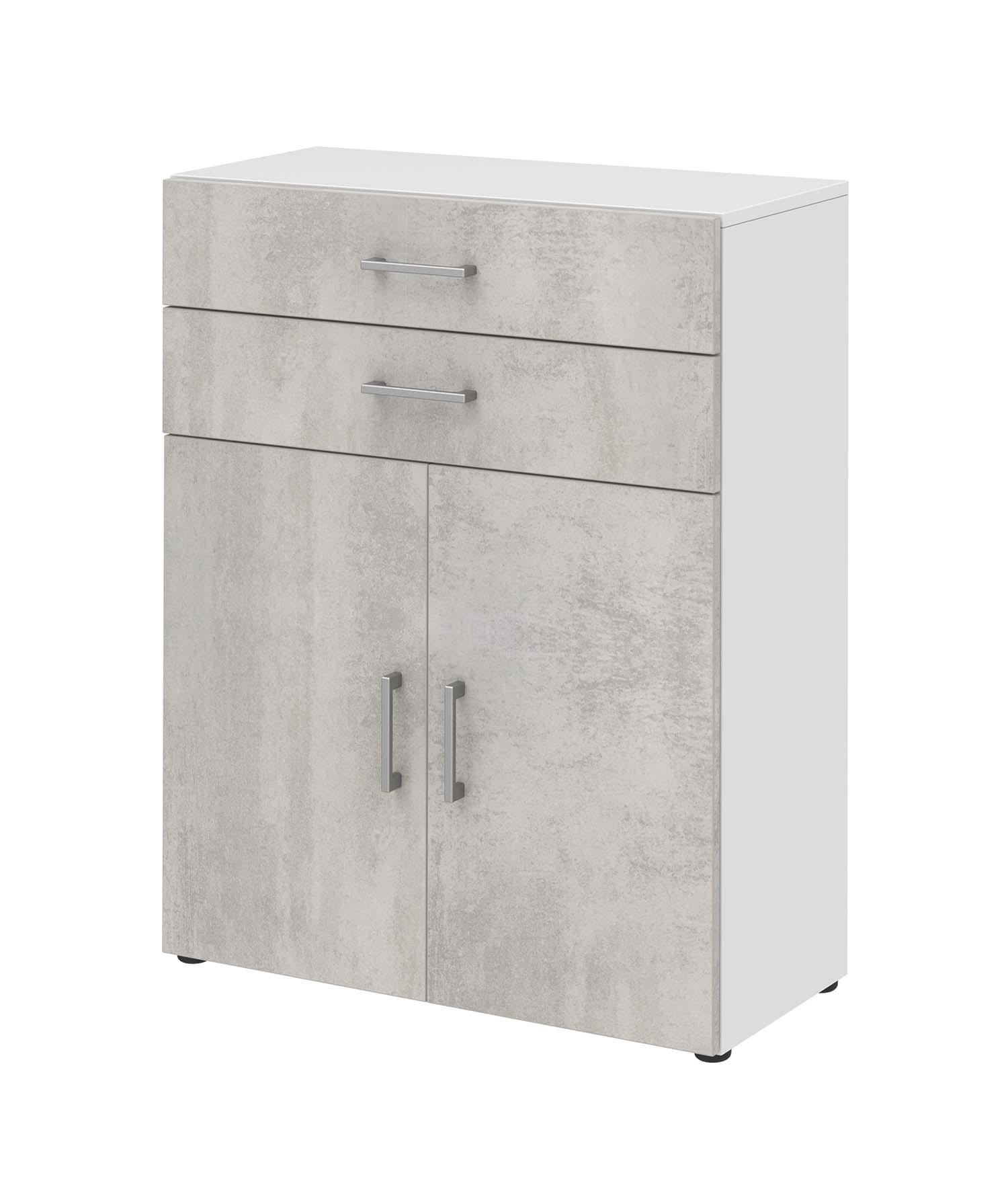 AKTENSCHRANK - 2 Fächer, 2 Schubkästen - Weiß/Beton - Grau, Holzwerkstoff (80/107.2/34.4cm) - Röhr